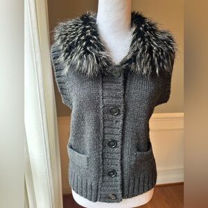 LOFT Charcoal Cardigan with Faux Fur Collar